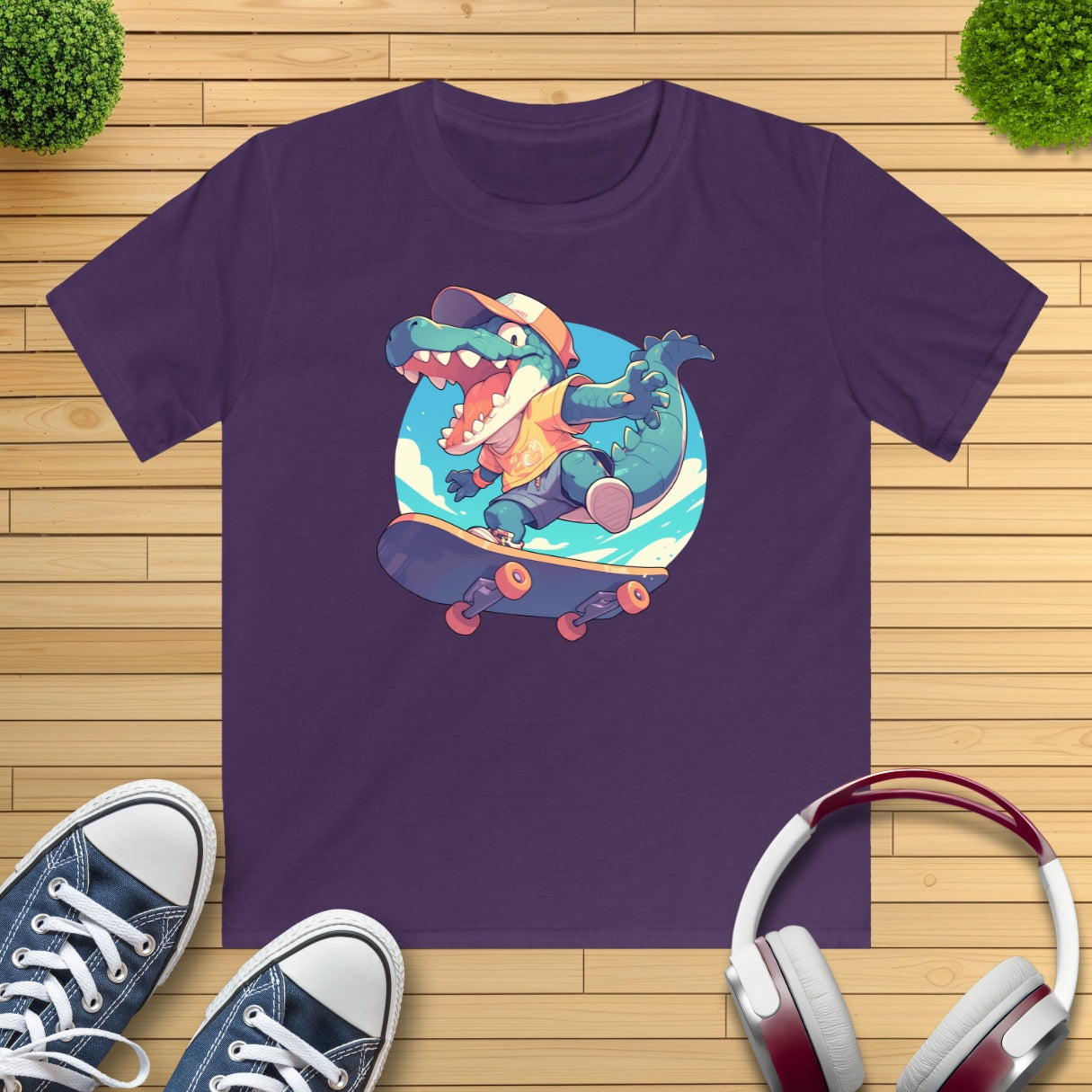 Skateboard Krokodil Jump Kinder T-Shirt