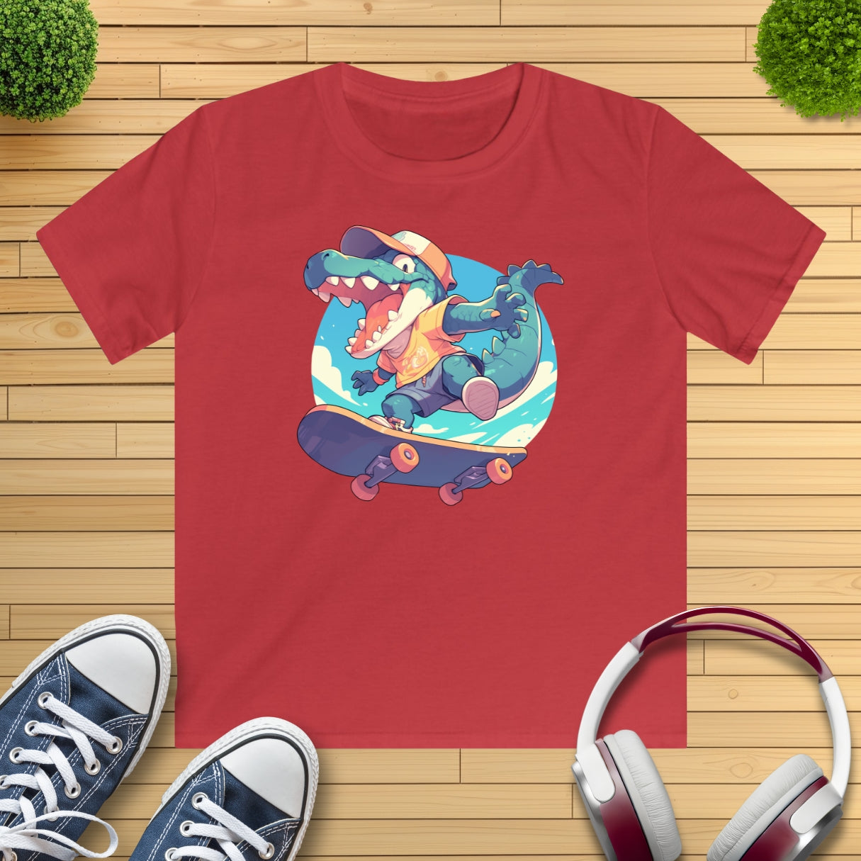 Skateboard Krokodil Jump Kinder T-Shirt