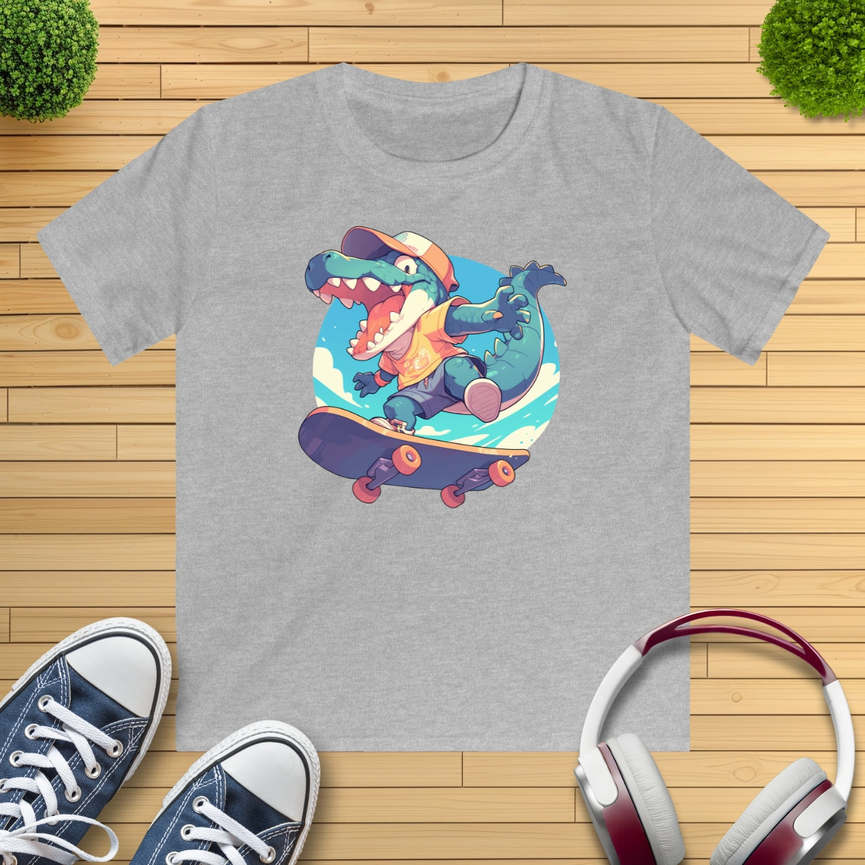 Skateboard Krokodil Jump Kinder T-Shirt