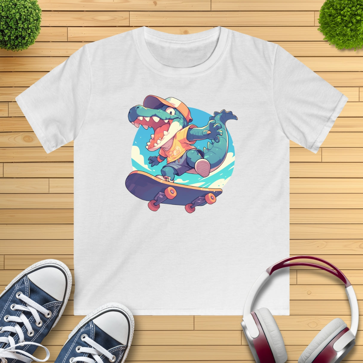Skateboard Krokodil Jump Kinder T-Shirt