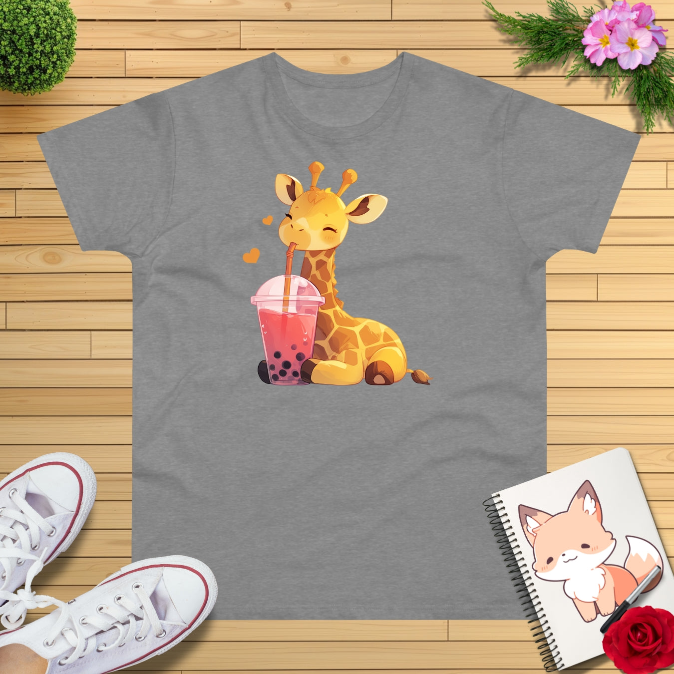 Kawaii Bubble-Tea Giraffe T-Shirt