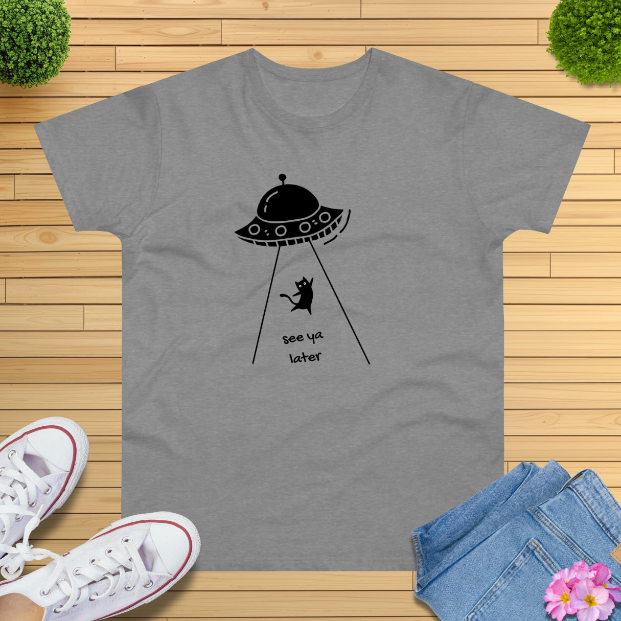 Kawaii Ufo Katze T-Shirt