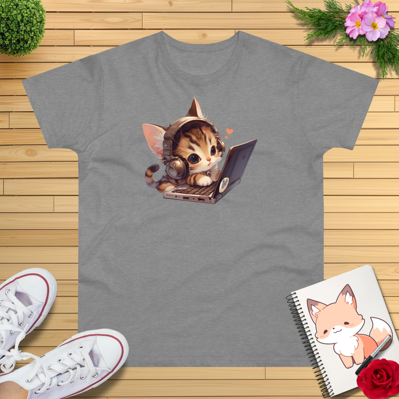 Kawaii Gamer Laptop Kitty T-Shirt