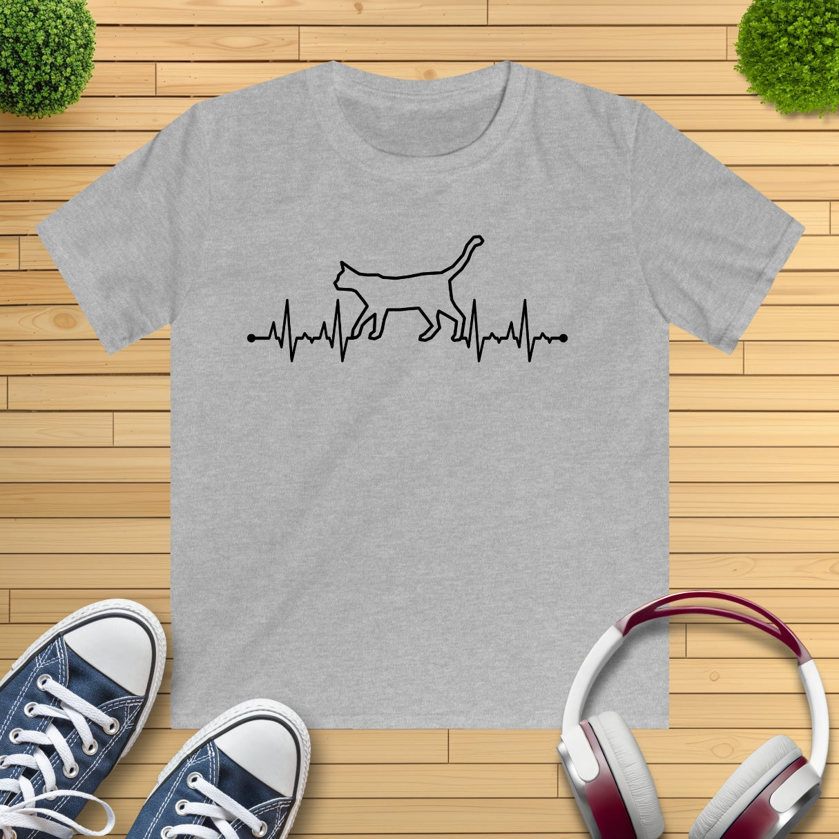 Herzschlag EKG Katze Kinder T-Shirt