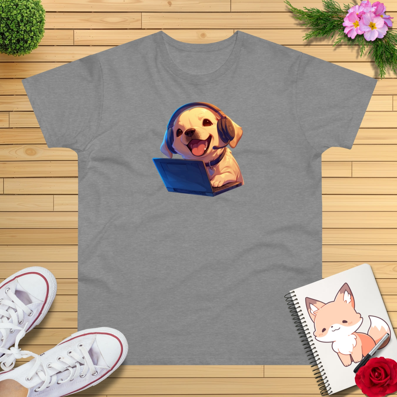 Kawaii Labrador am Laptop T-Shirt