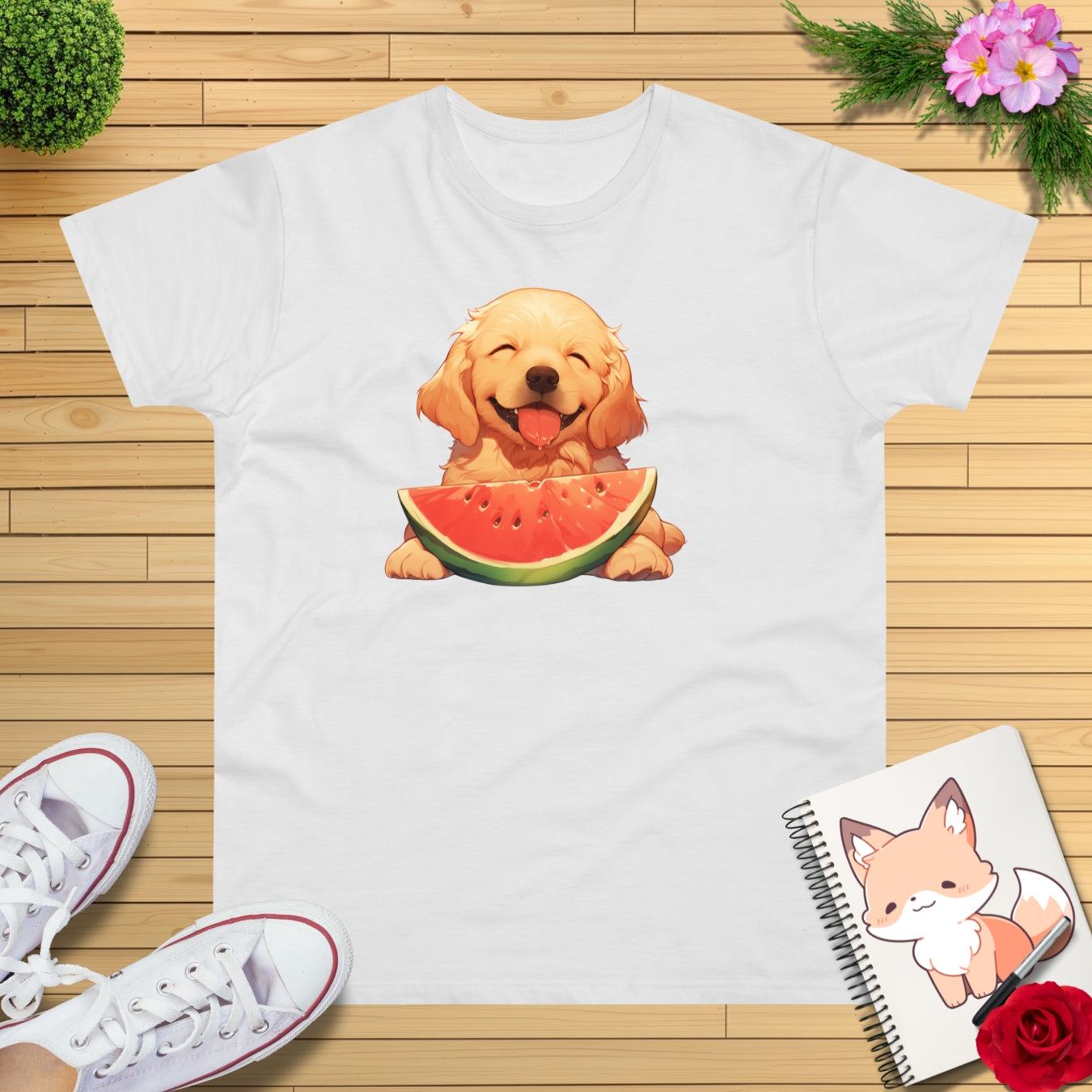 Golden Retriever mit Wassermelone T-Shirt
