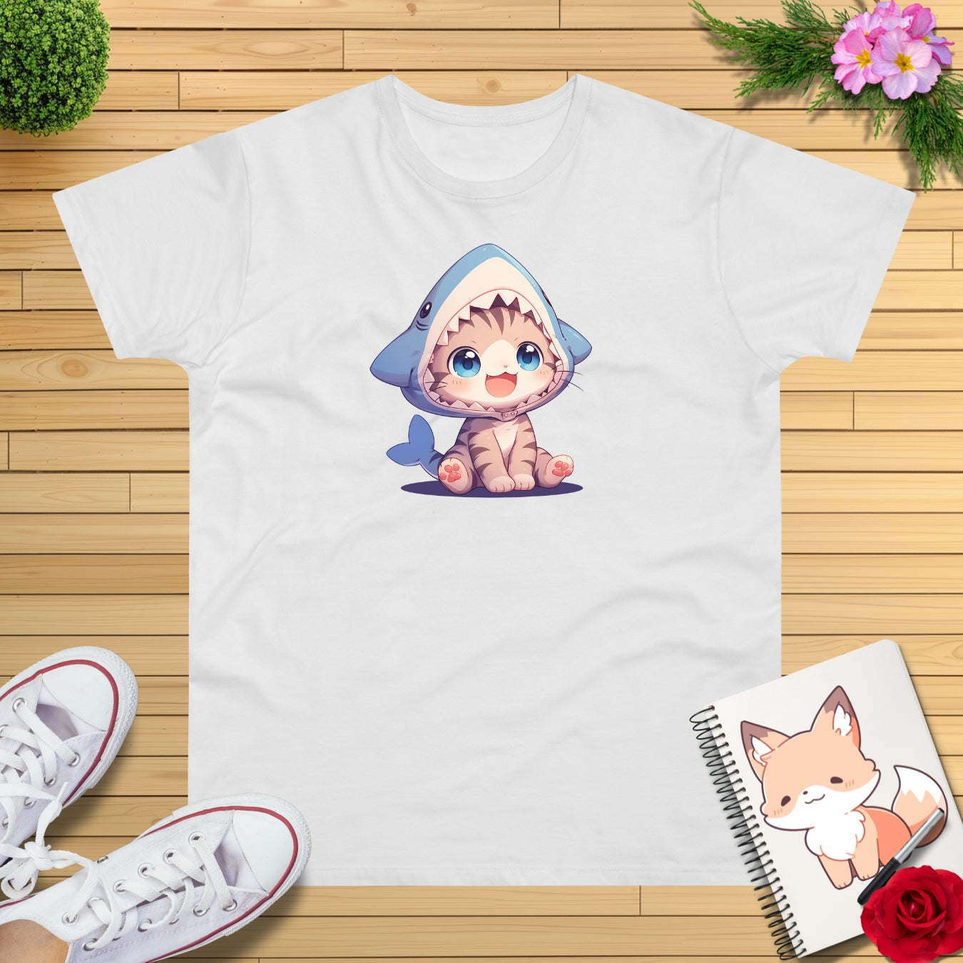 Kitten im Hai Kostüm T-shirt