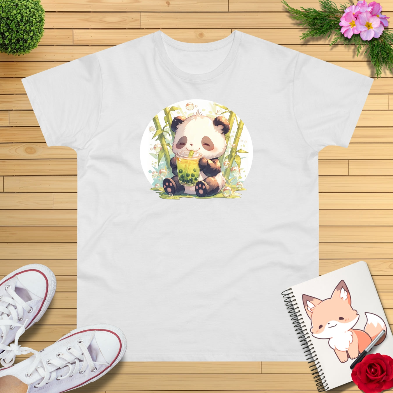 Happy Panda mit Bubble Tea T-Shirt