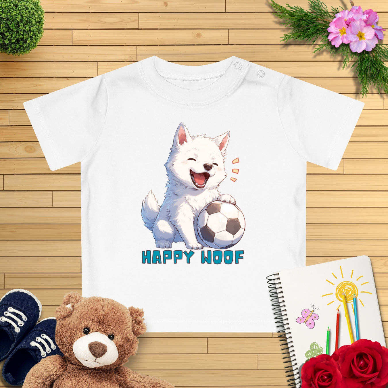 Happy Fußball Hund Baby T-Shirt