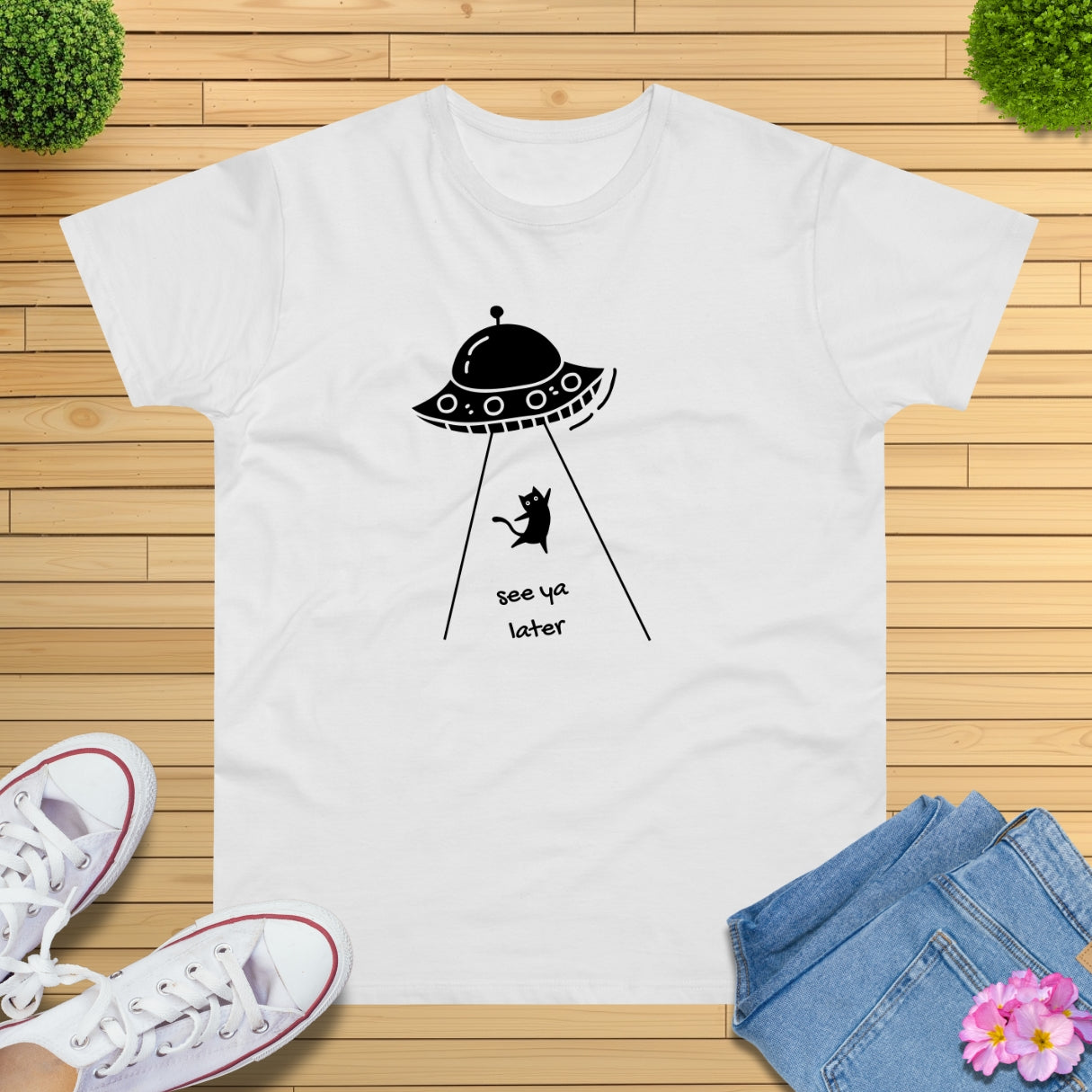 Kawaii Ufo Katze T-Shirt