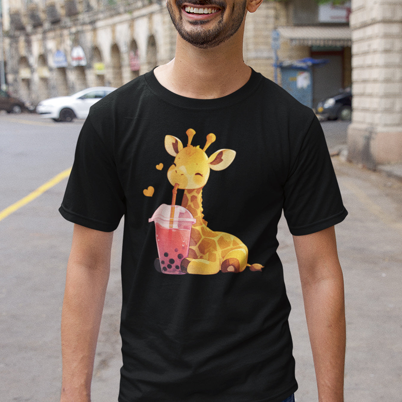 Kawaii Bubble-Tea Giraffe T-Shirt