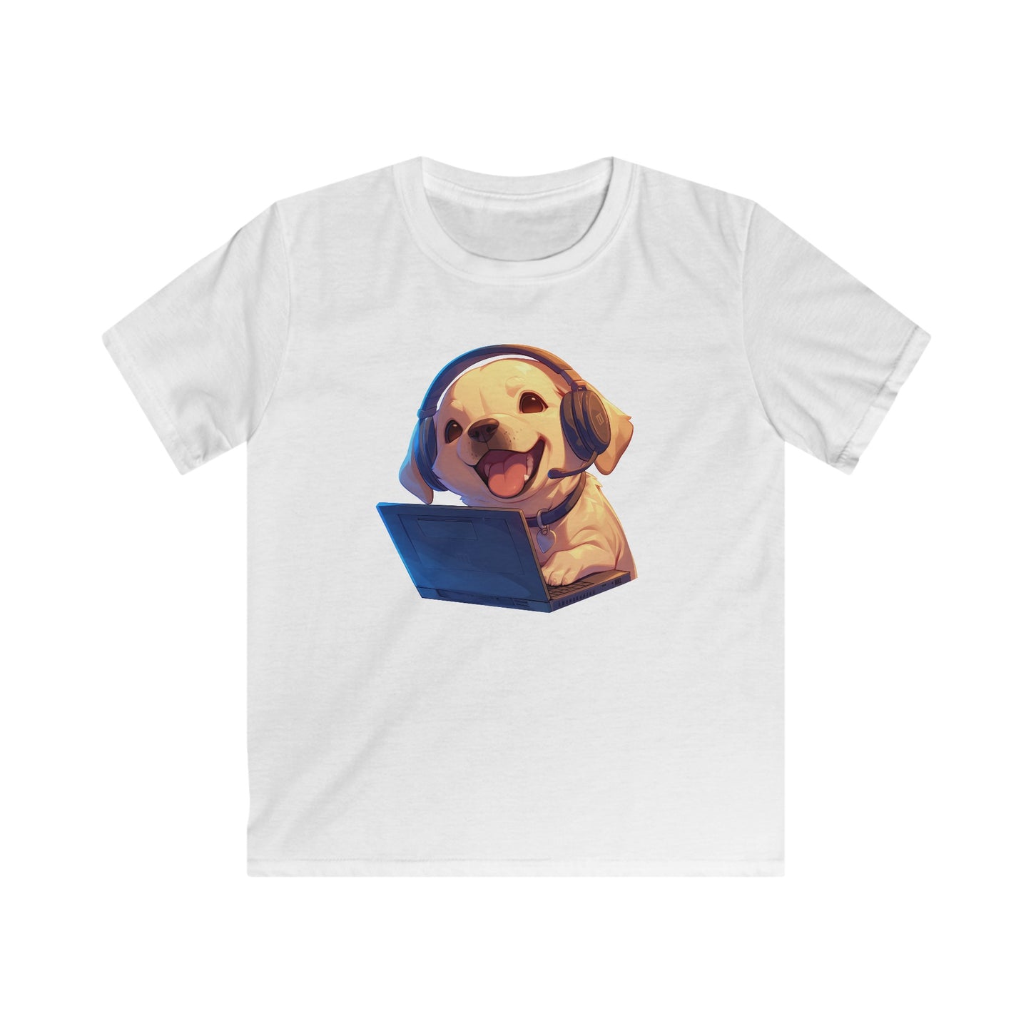 Kawaii Labrador am Laptop Kinder T-Shirt