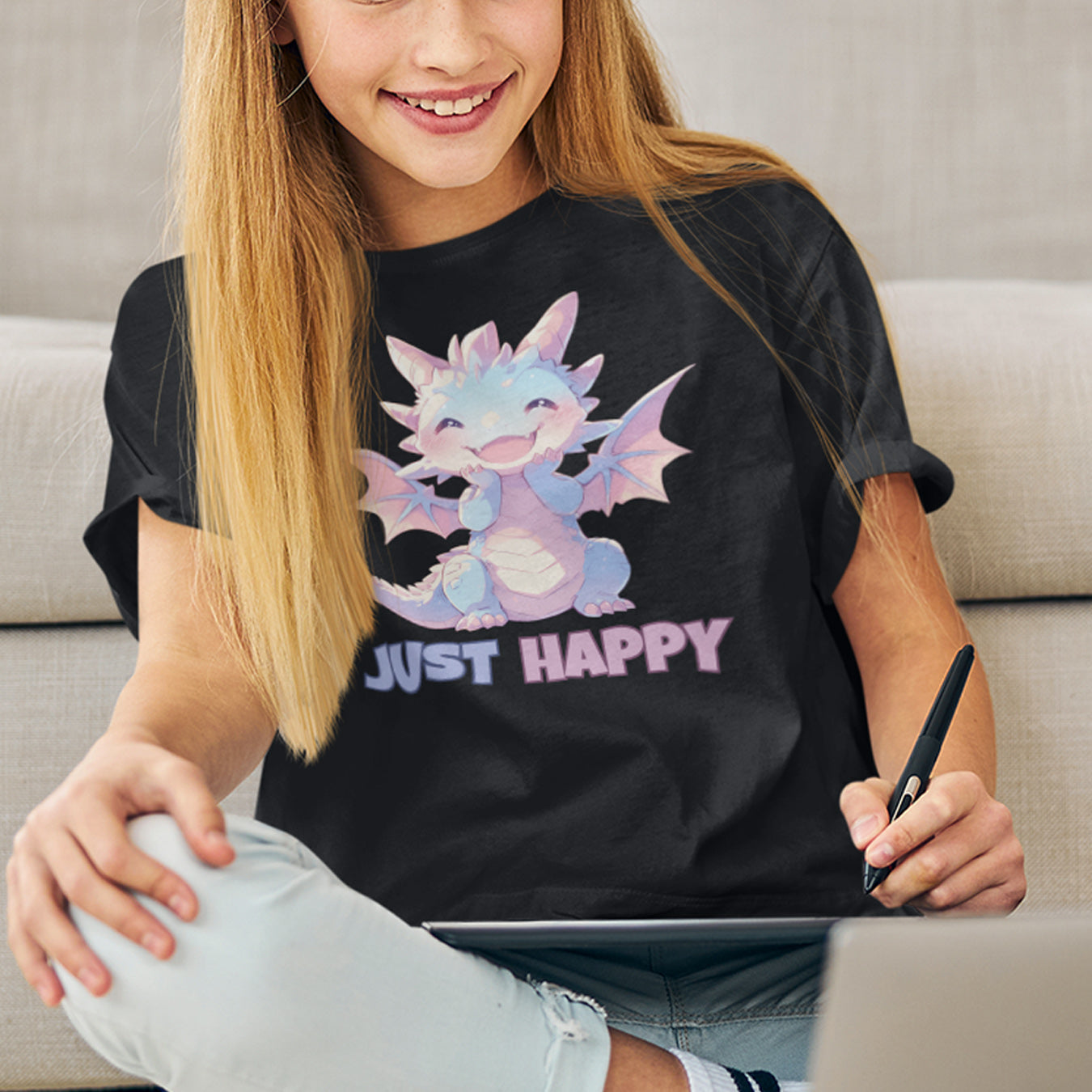 Just Happy Kawaii Drache Kinder T-Shirt