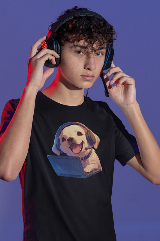 Kawaii Labrador am Laptop Kinder T-Shirt