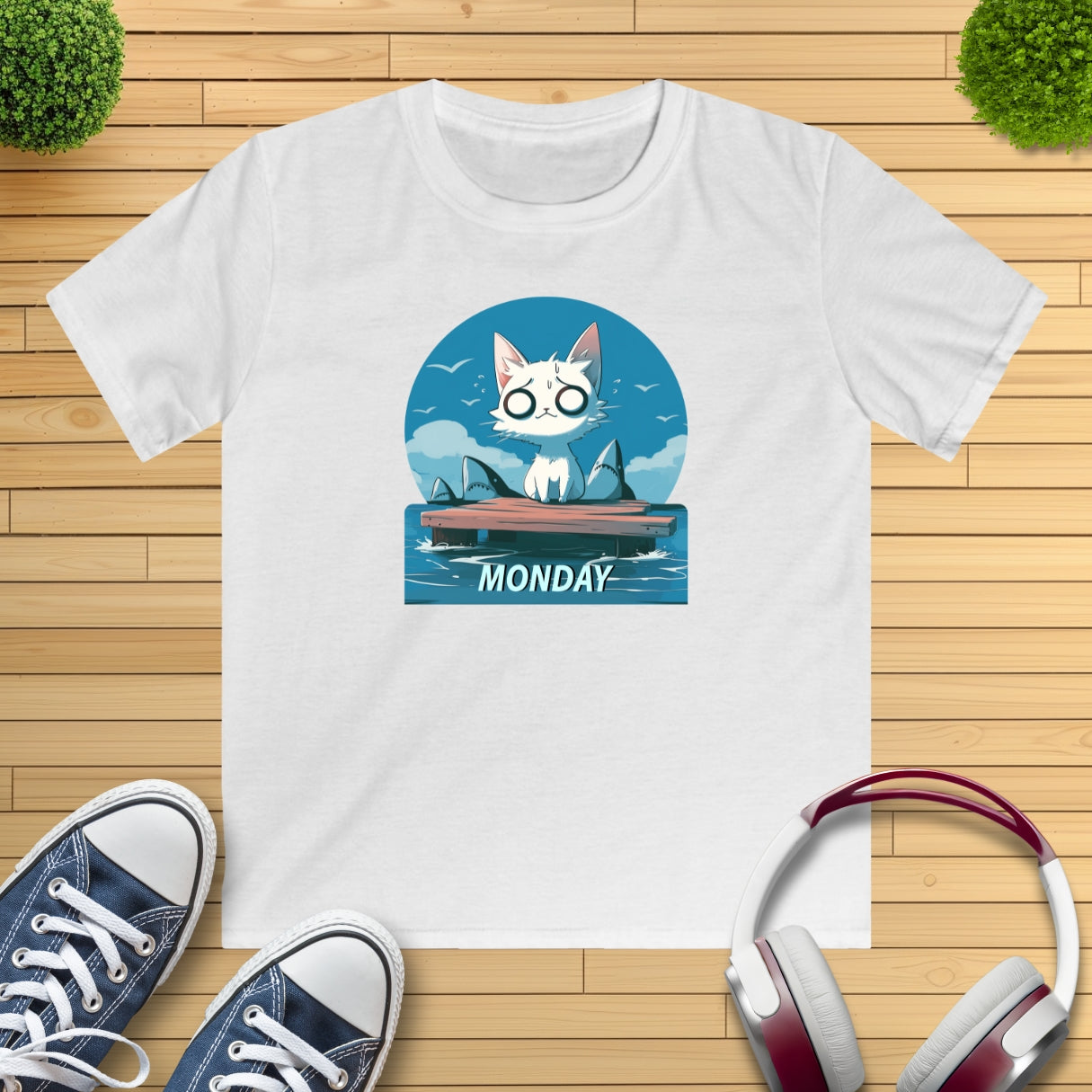 Monday Kitten mit Haien Kinder T-Shirt