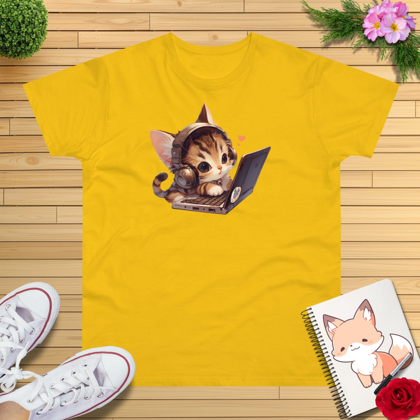 Kawaii Gamer Laptop Kitty T-Shirt