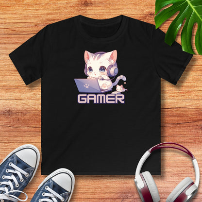 Kawaii Gamer Kitten Kinder T-Shirt