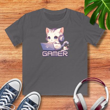Kawaii Gamer Kitten Kinder T-Shirt