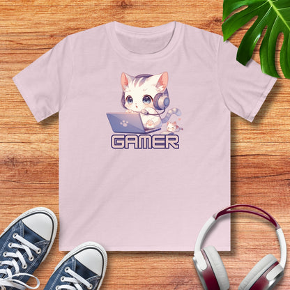 Kawaii Gamer Kitten Kinder T-Shirt