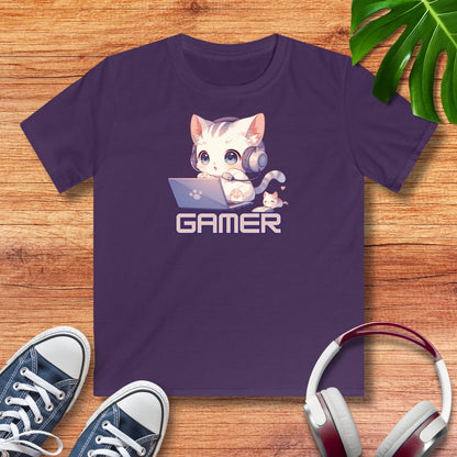Kawaii Gamer Kitten Kinder T-Shirt