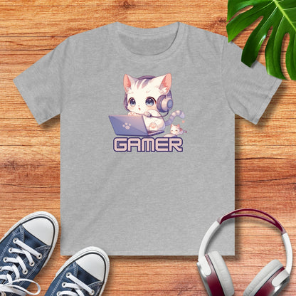 Kawaii Gamer Kitten Kinder T-Shirt