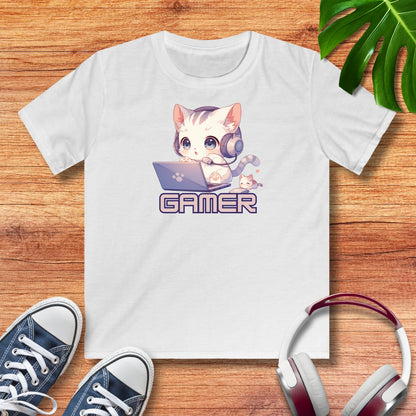 Kawaii Gamer Kitten Kinder T-Shirt
