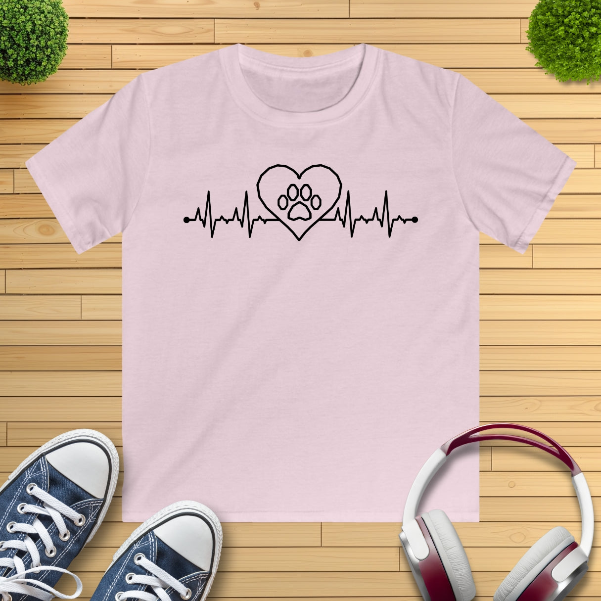 Herzschlag EKG Herz Pfote Kinder T-Shirt