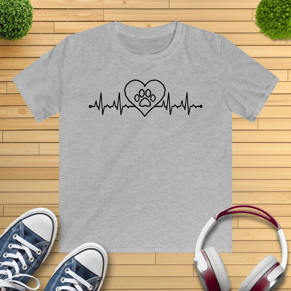 Herzschlag EKG Herz Pfote Kinder T-Shirt