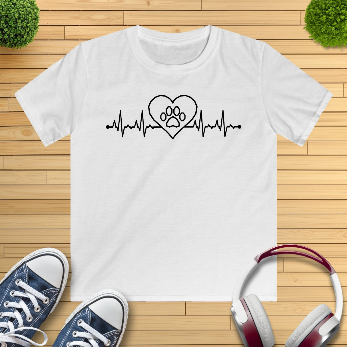 Herzschlag EKG Herz Pfote Kinder T-Shirt