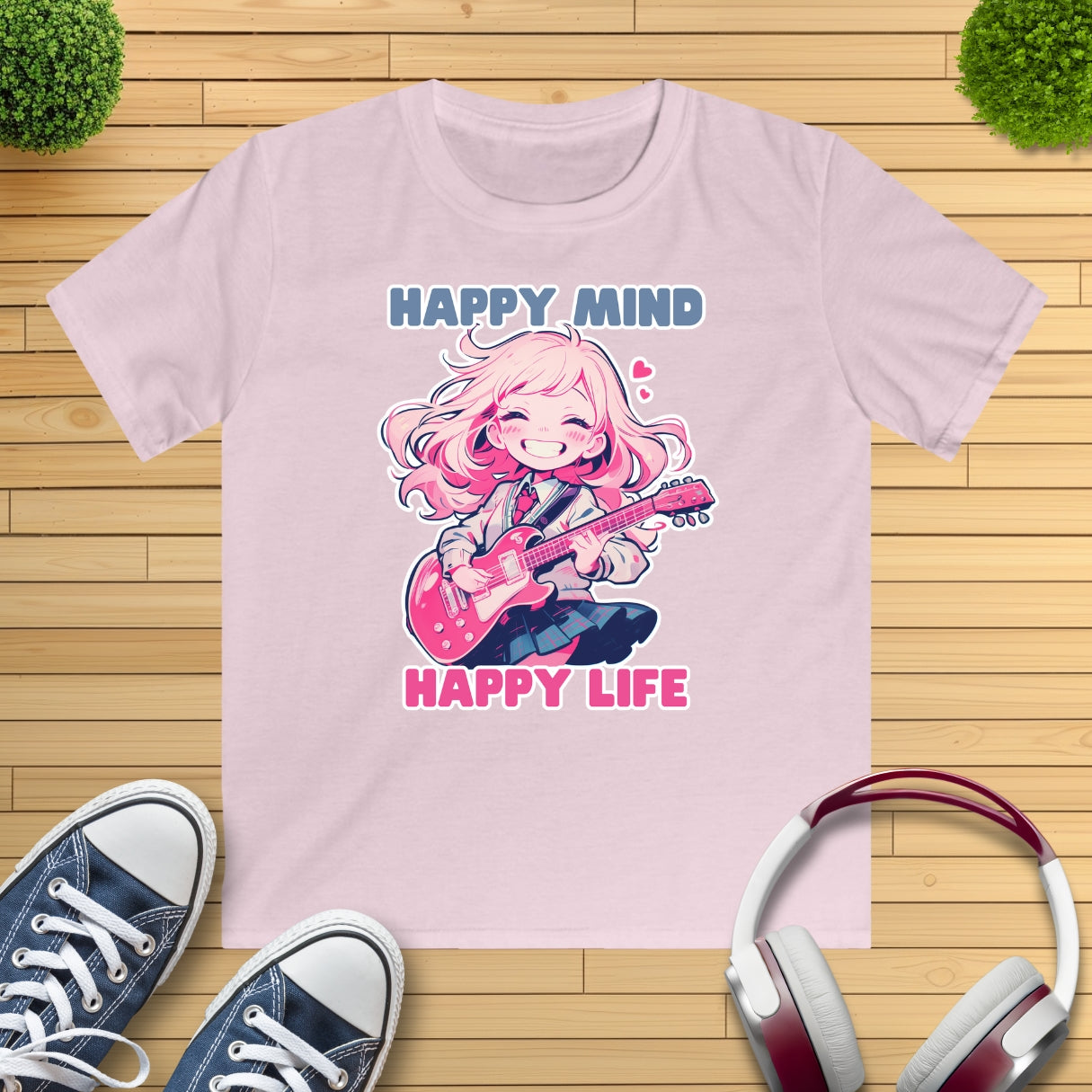 Anime Girl spielt E-Gitarre Kinder T-Shirt