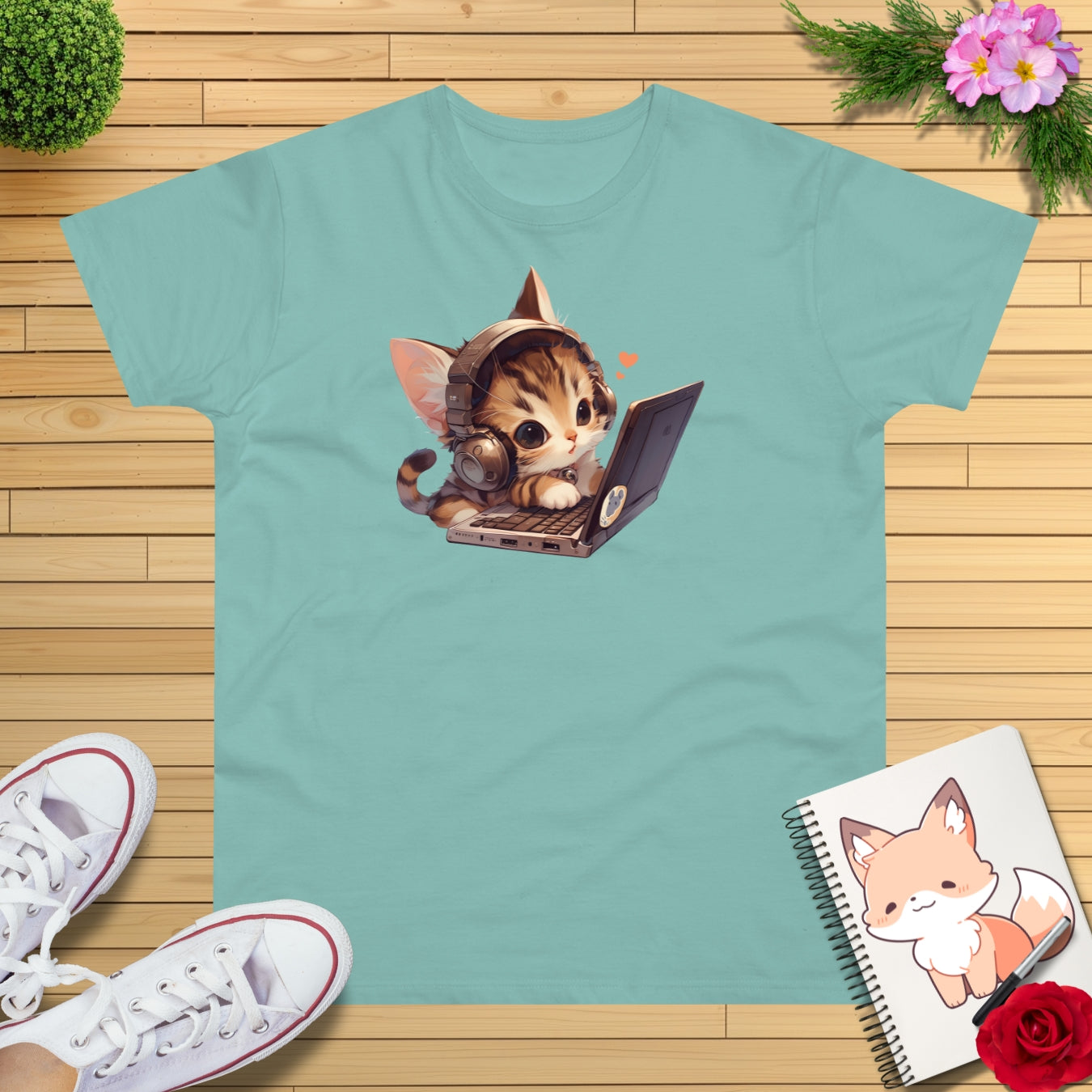 Kawaii Gamer Laptop Kitty T-Shirt