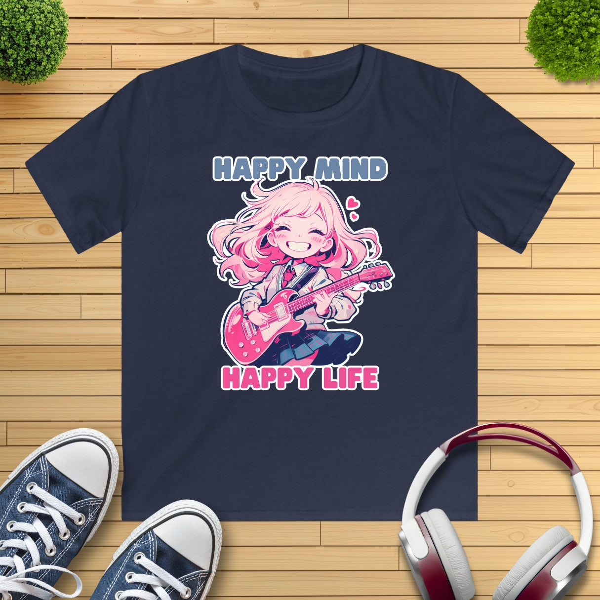 Anime Girl spielt E-Gitarre Kinder T-Shirt