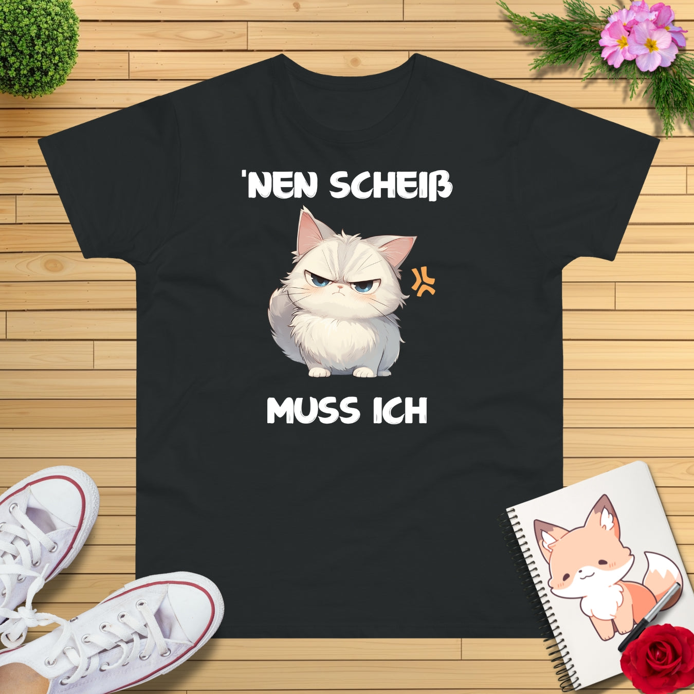 Freche Katze "nen Scheiss muss ich" T-Shirt