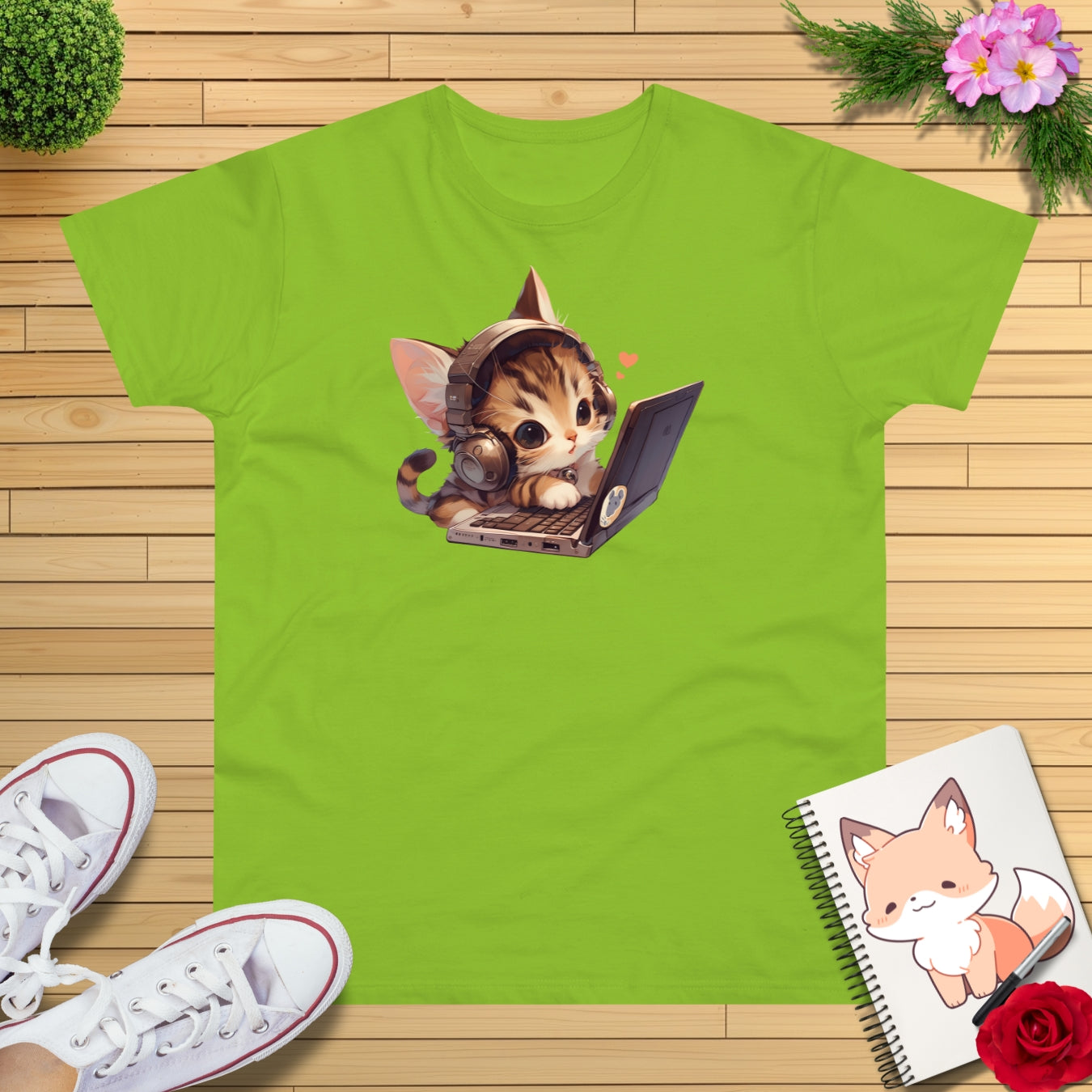 Kawaii Gamer Laptop Kitty T-Shirt