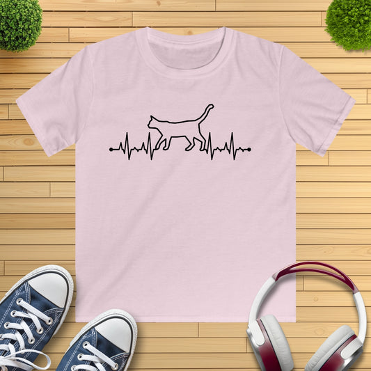 Herzschlag EKG Katze Kinder T-Shirt