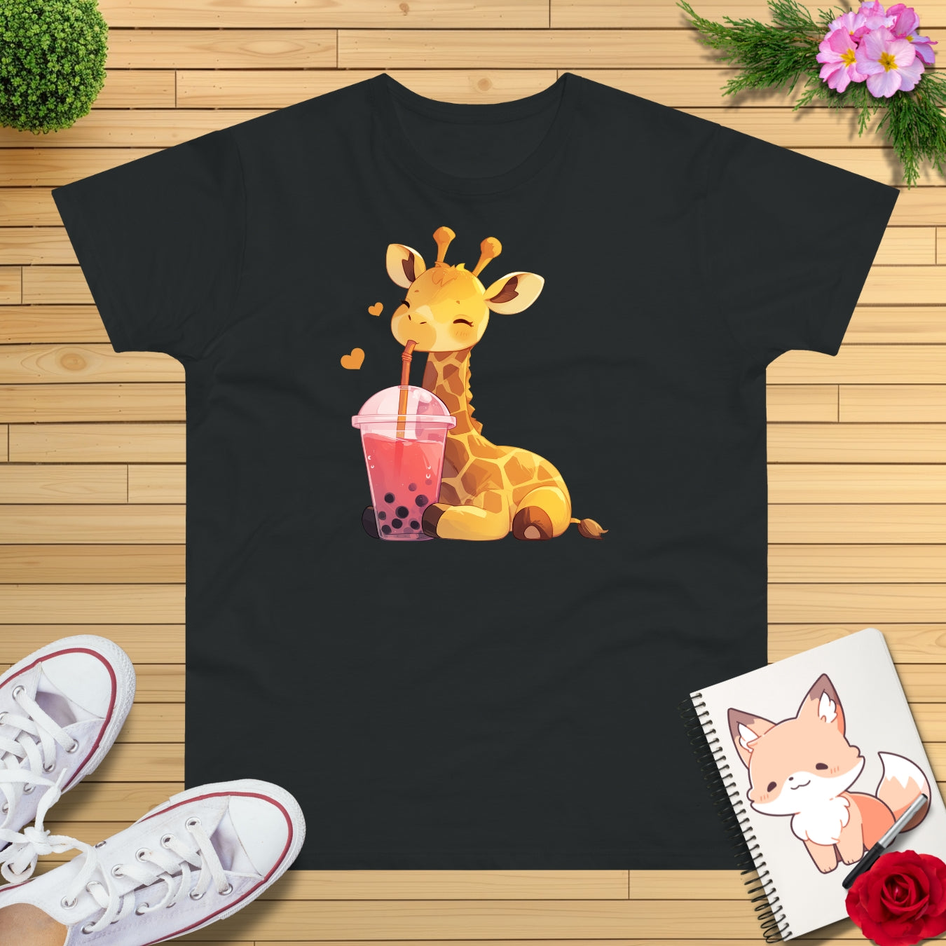 Kawaii Bubble-Tea Giraffe T-Shirt