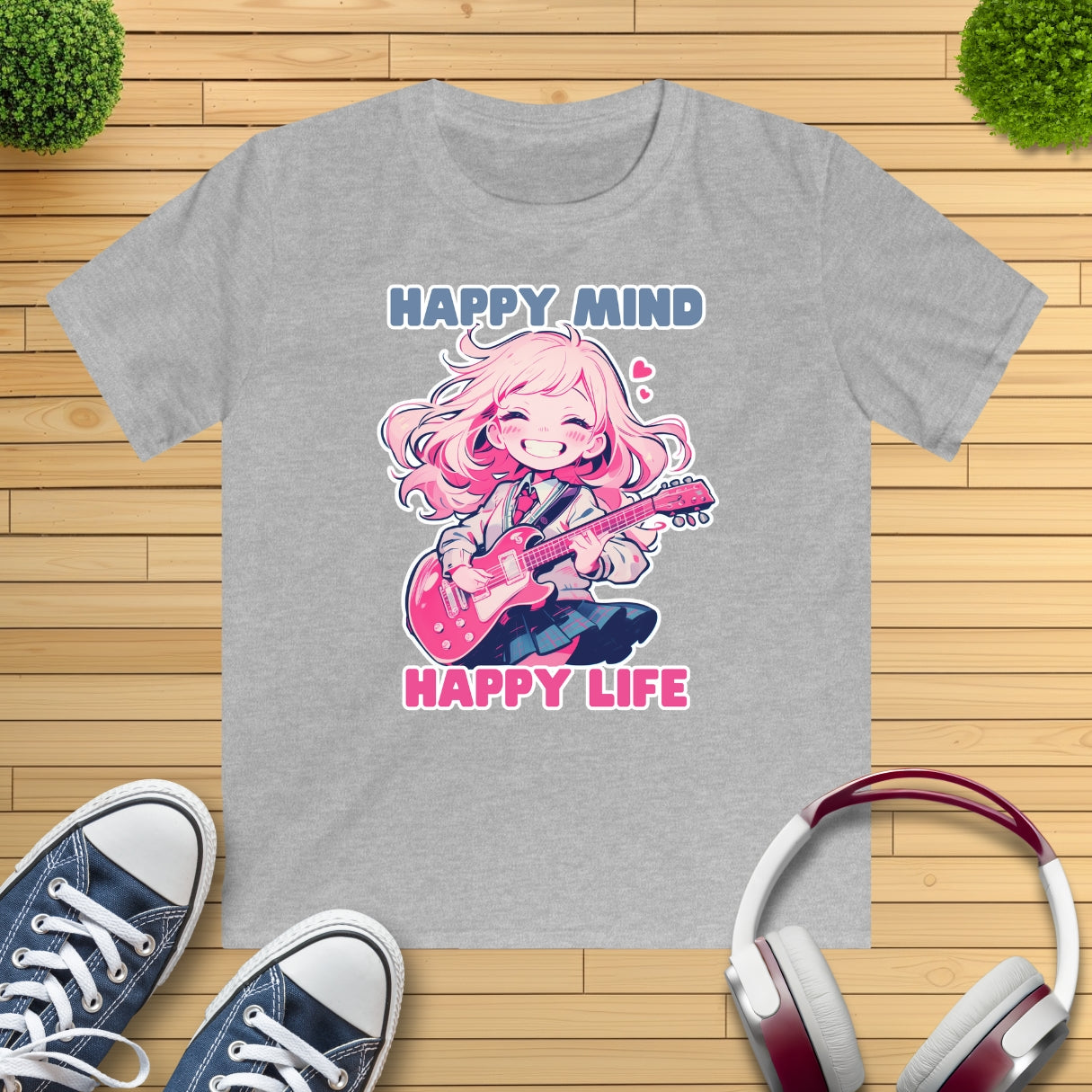 Anime Girl spielt E-Gitarre Kinder T-Shirt