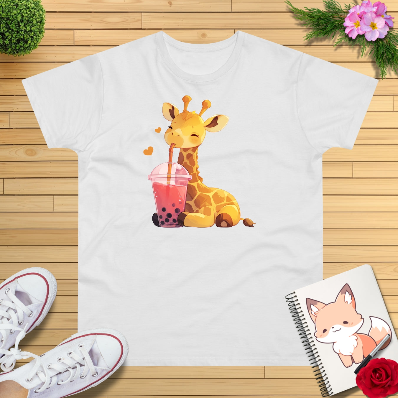 Kawaii Bubble-Tea Giraffe T-Shirt