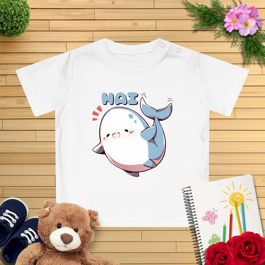 Bio Baumwolle Baby T-Shirt Kawaii winkender HAI