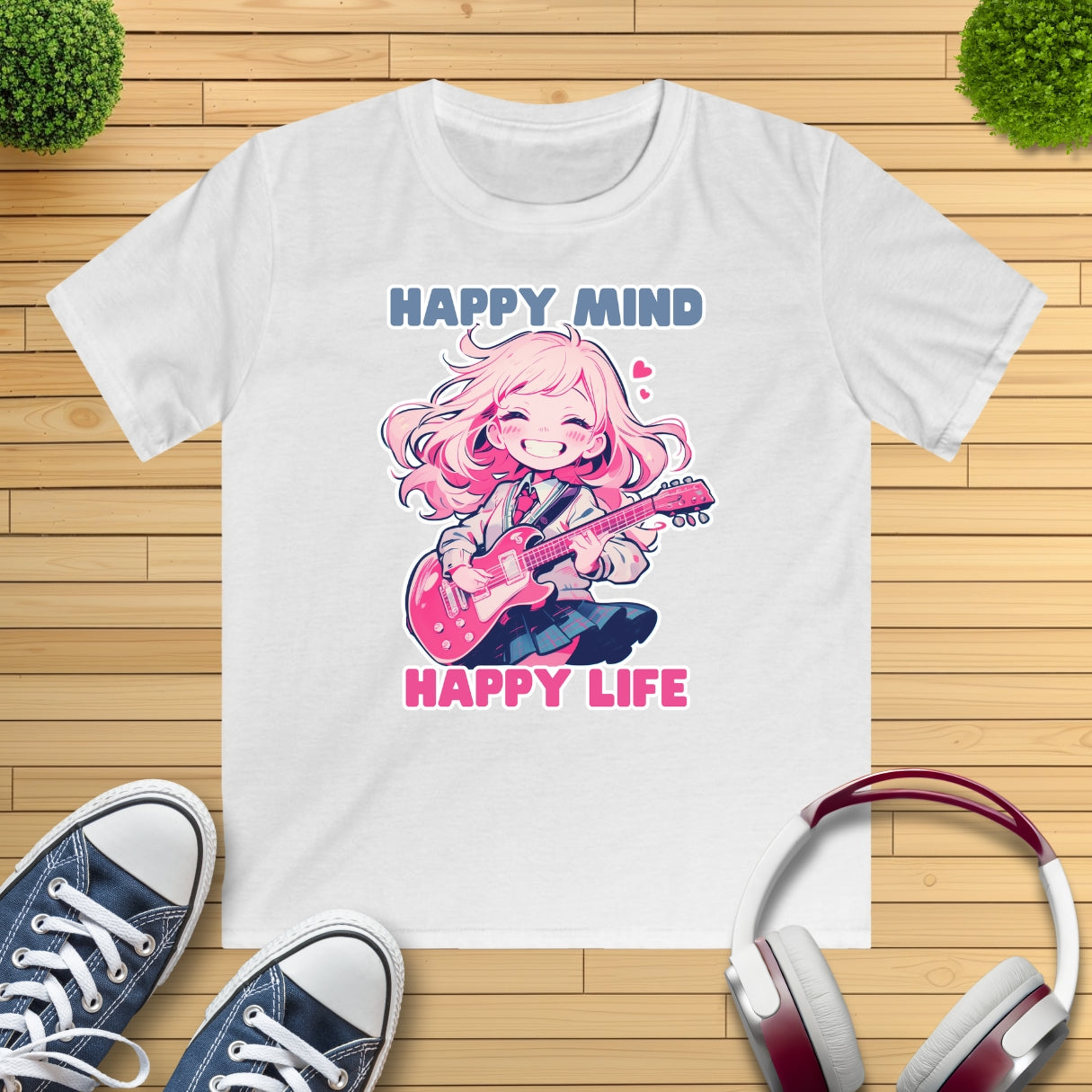 Anime Girl spielt E-Gitarre Kinder T-Shirt