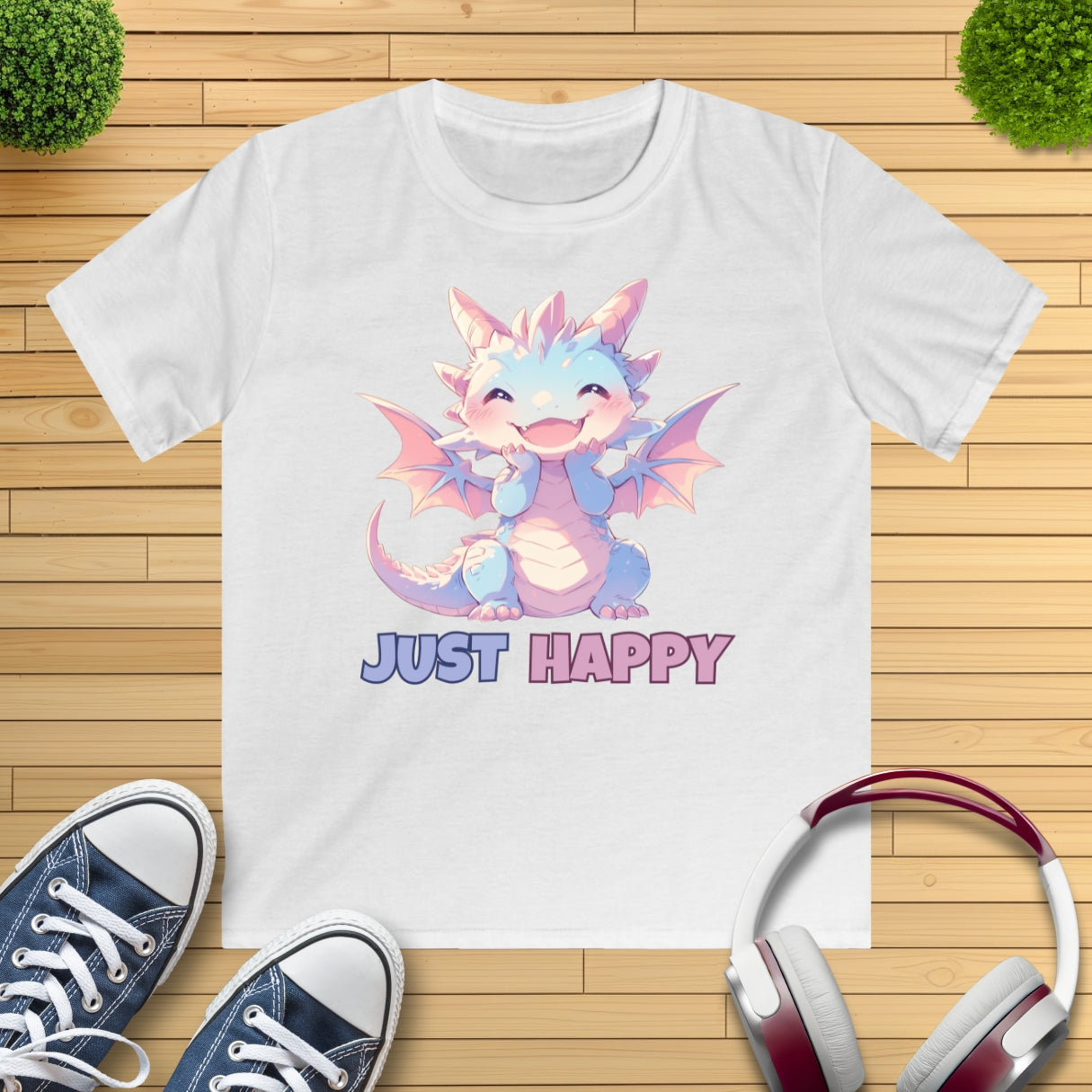 Just Happy Kawaii Drache Kinder T-Shirt